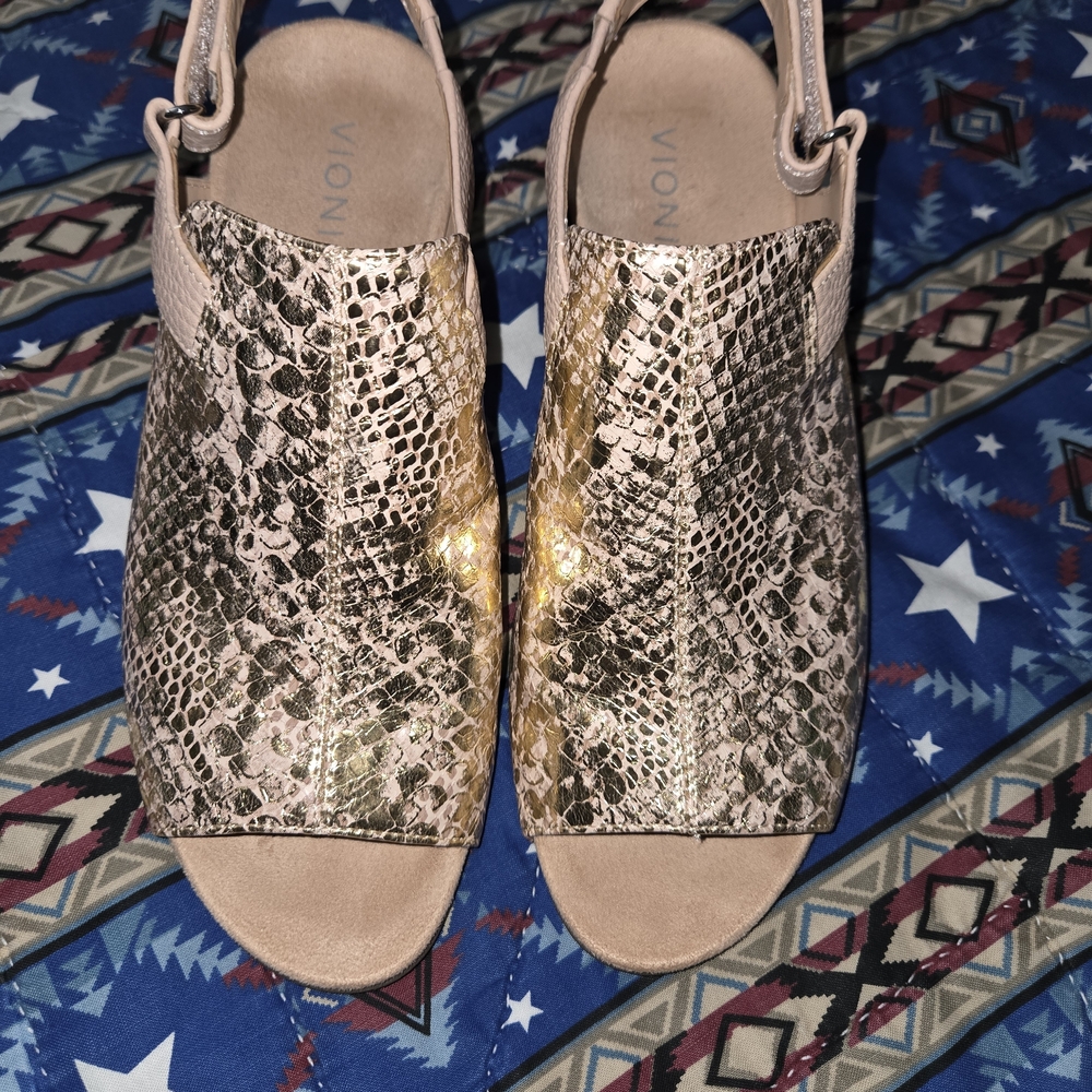 Vionic Gold Metallic Snake-Print Women's Slingback Sandals